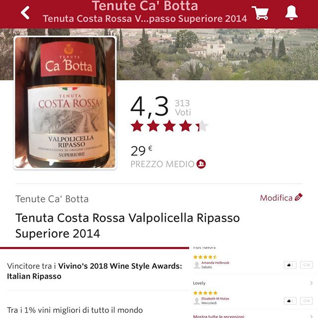 Tenuta Costa Rossa di e vincitore tra Vivino Wine stile awards 2018 in categoria Ripasso Italiano